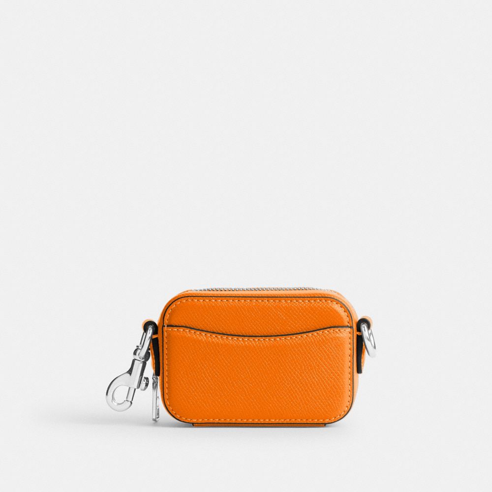 COACH®,PORTÉ-CROISÉ STYLE POCHETTE,Cuir Cross-grain,Mandarine vif,Back View