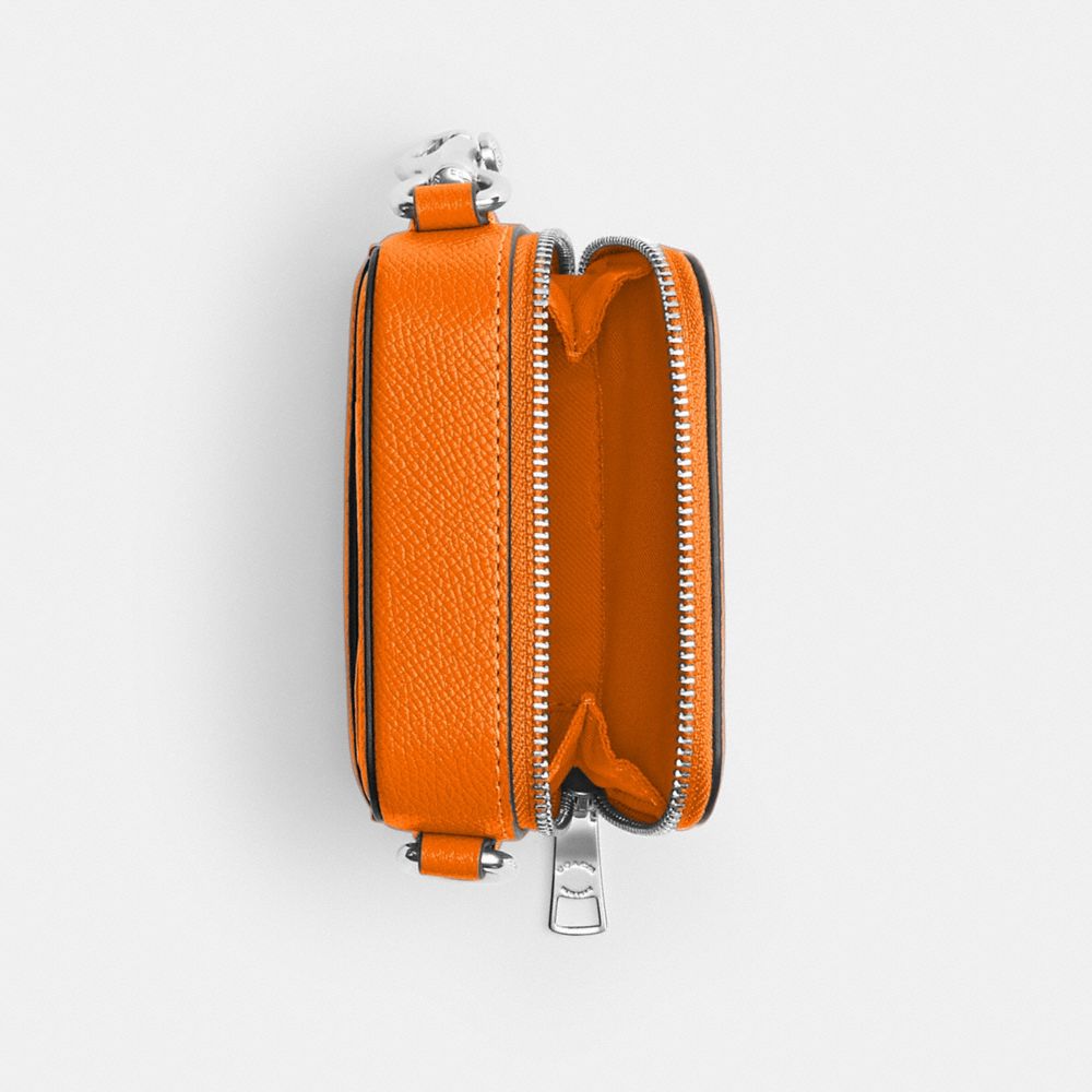 COACH®,CROSSBODY POUCH,Crossgrain Leather,Mini,Bright Mandarin,Inside View,Top View