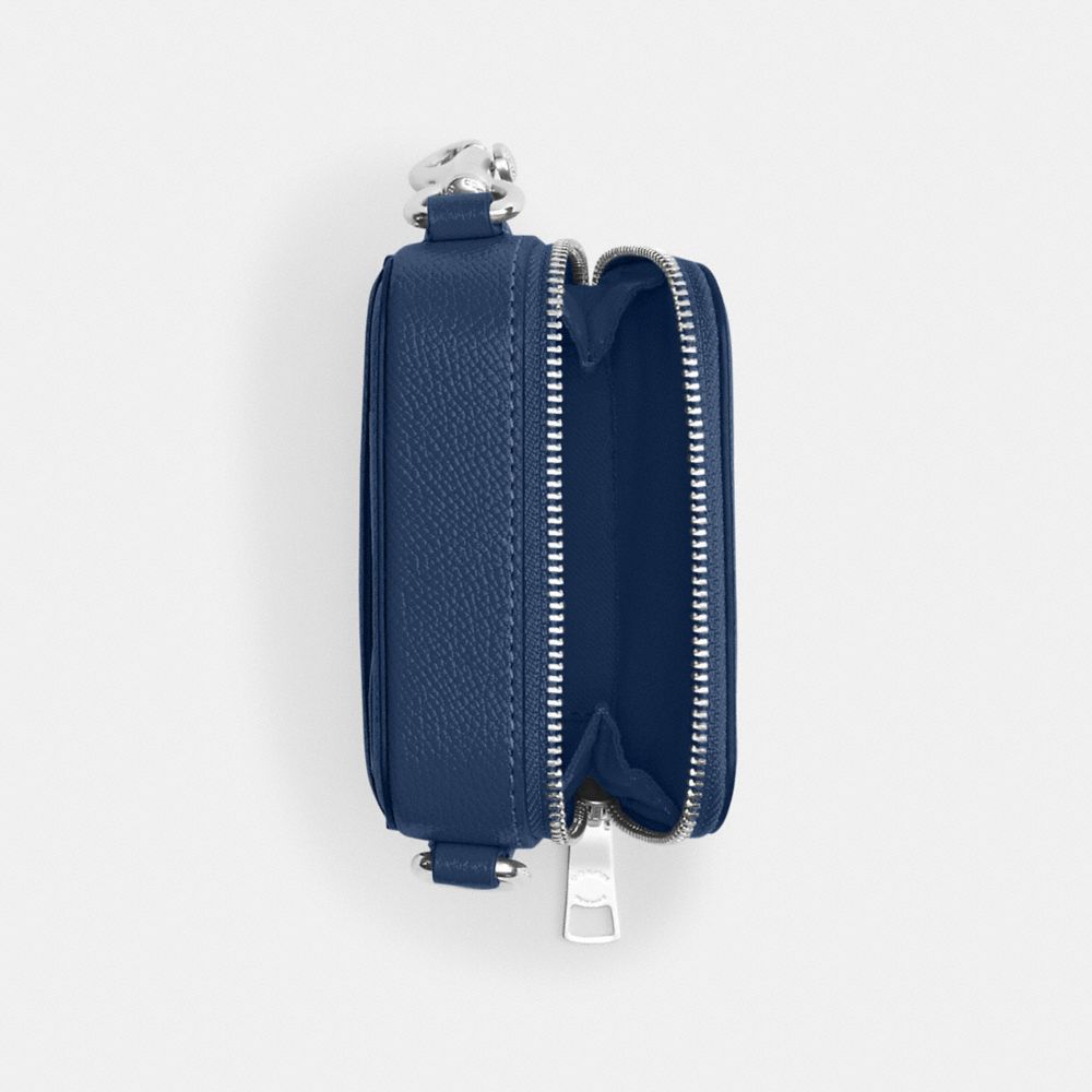 COACH®,Crossbody Pouch,Leather,Crossbody,Stripe,Logo,Scratch Resistant,Silver Metal,Casual,Navy,Inside View,Top View