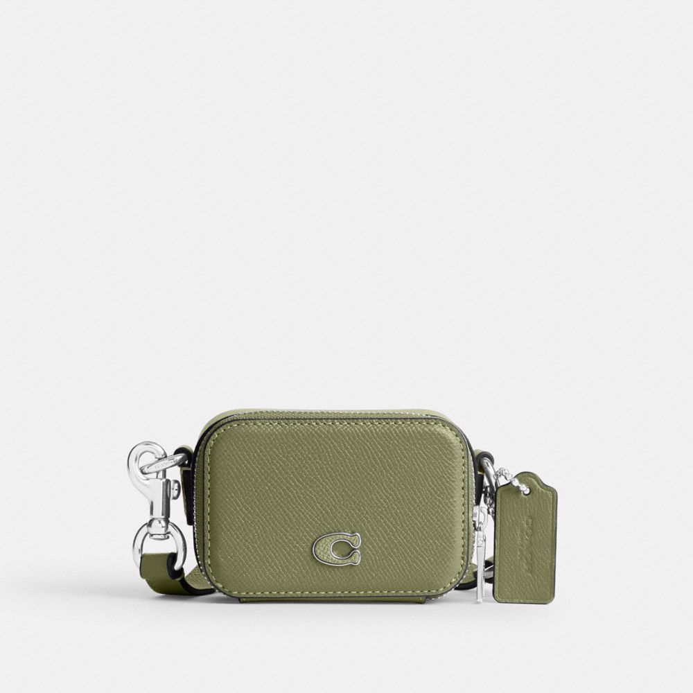 COACH®,CROSSBODY POUCH,Crossgrain Leather,Mini,Moss,Front View