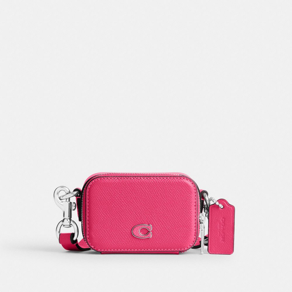 COACH®,PORTÉ-CROISÉ STYLE POCHETTE,Cuir Cross-grain,Fuchsia vif,Front View