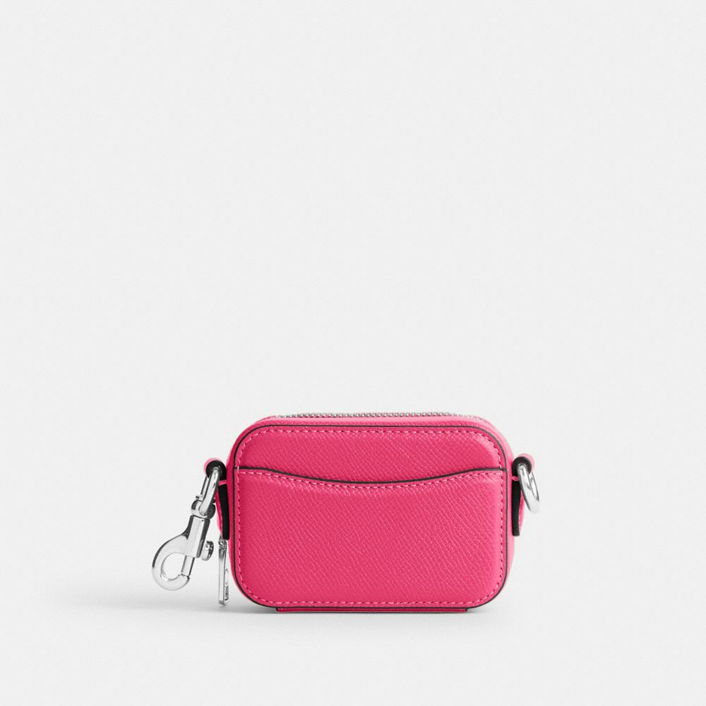 COACH®,CROSSBODY POUCH,Crossgrain Leather,Mini,Bright Fuschia,Back View