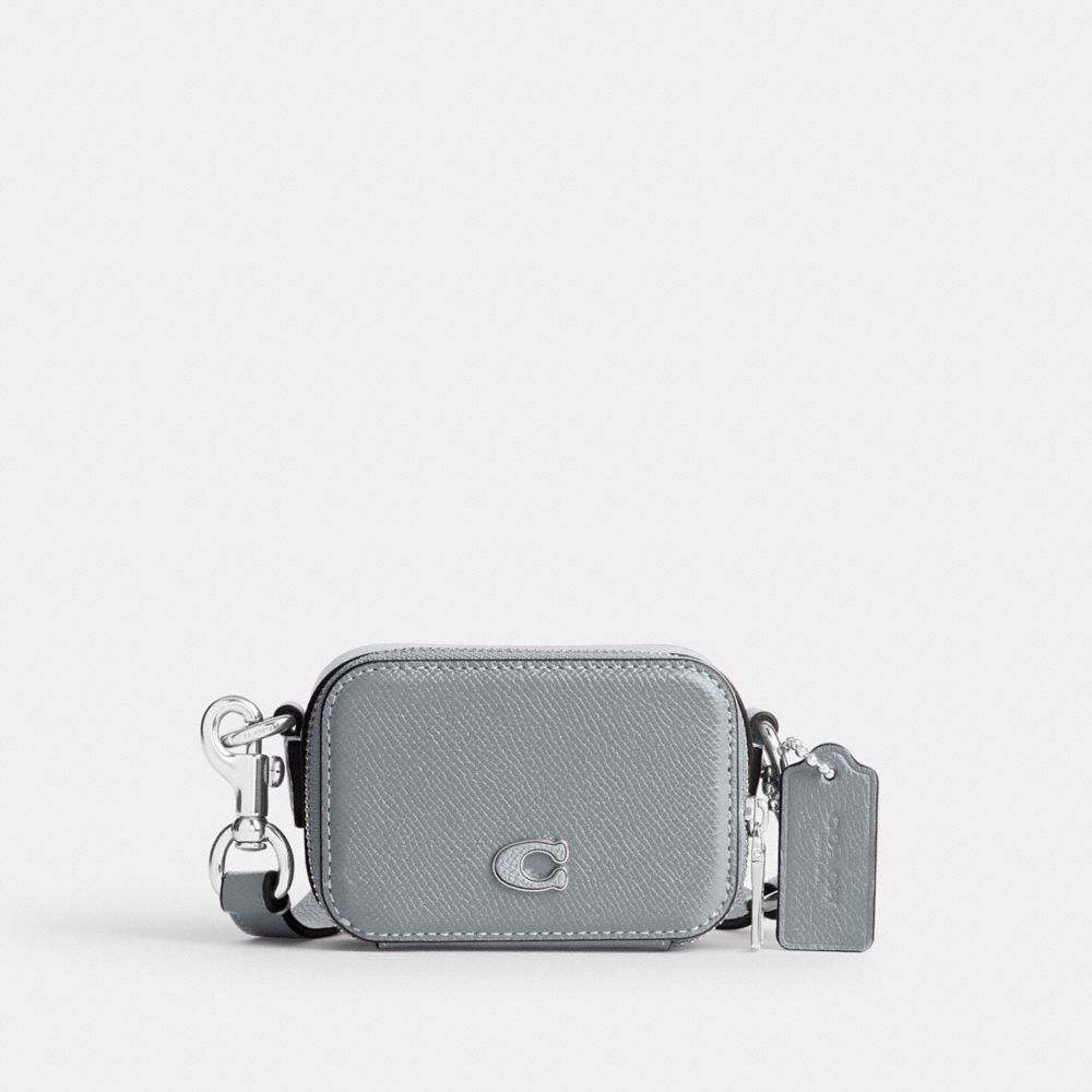 COACH®,CROSSBODY POUCH,Crossgrain Leather,Mini,Grey Blue,Front View