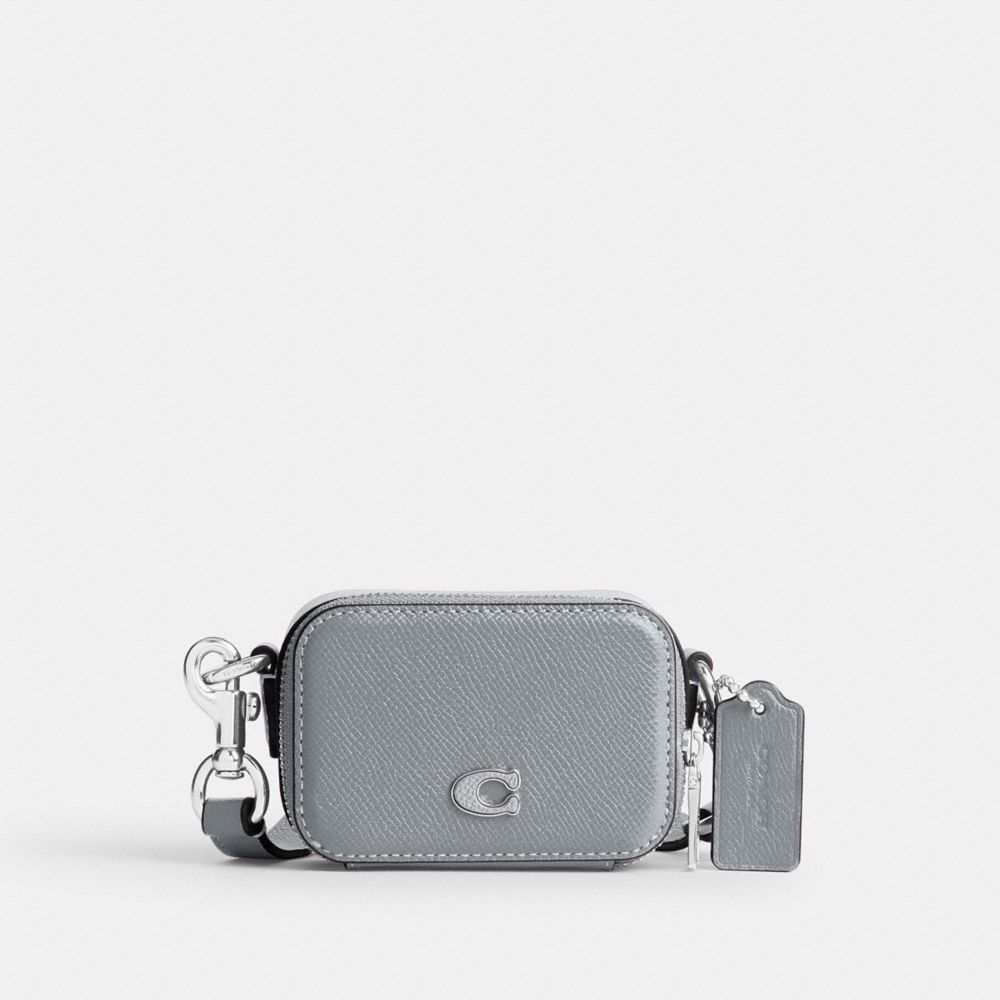 COACH®,PORTÉ-CROISÉ STYLE POCHETTE,Cuir Cross-grain,Bleu gris,Front View