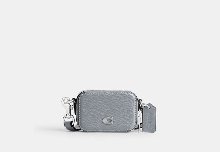 COACH®,CROSSBODY POUCH,Crossgrain Leather,Mini,Grey Blue,Front View image number 0