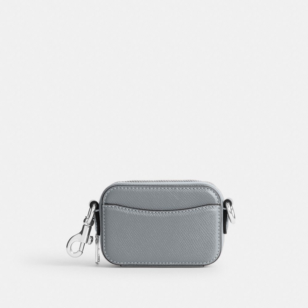 COACH®,CROSSBODY POUCH,Crossgrain Leather,Mini,Grey Blue,Back View