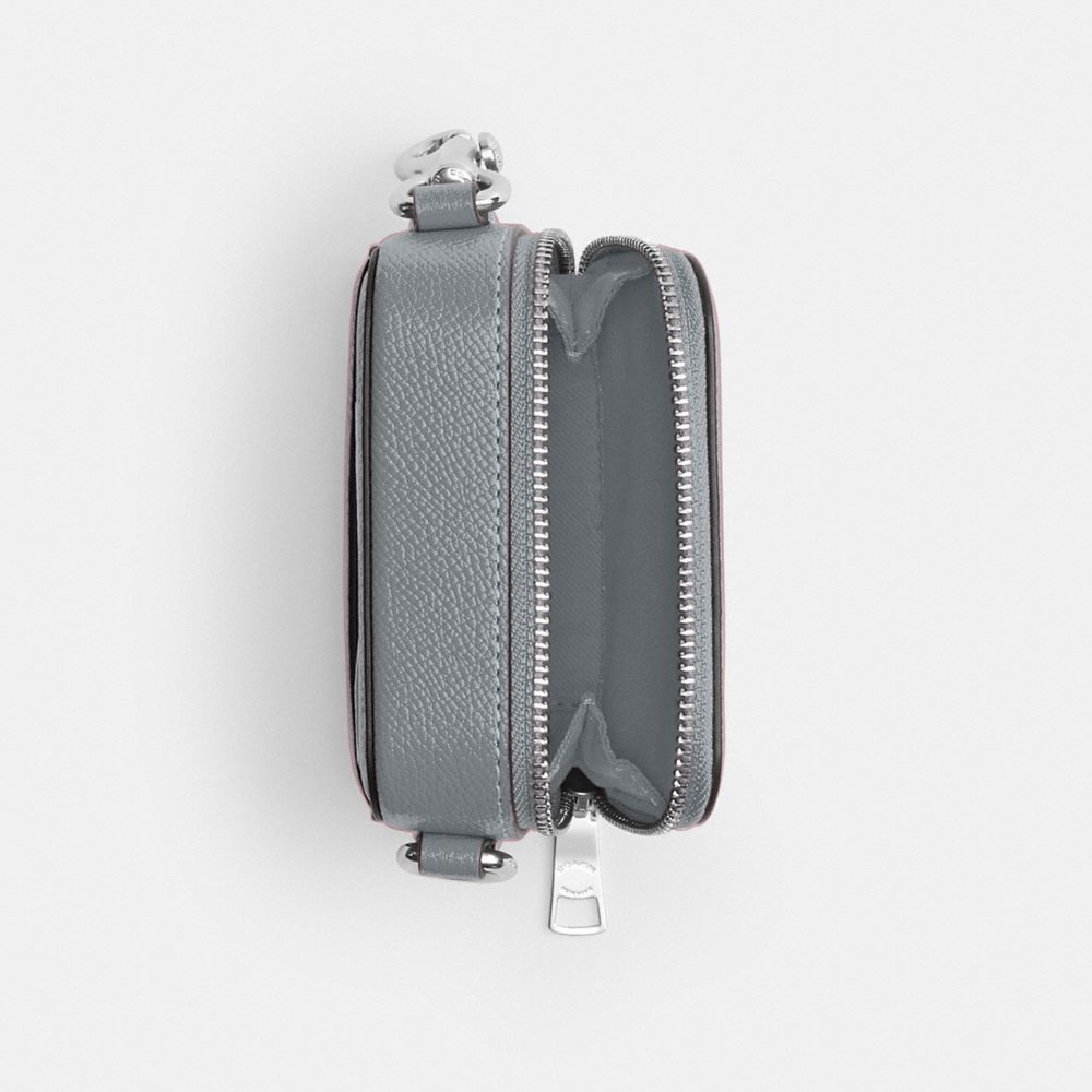 COACH®,CROSSBODY POUCH,Crossgrain Leather,Mini,Grey Blue,Inside View,Top View