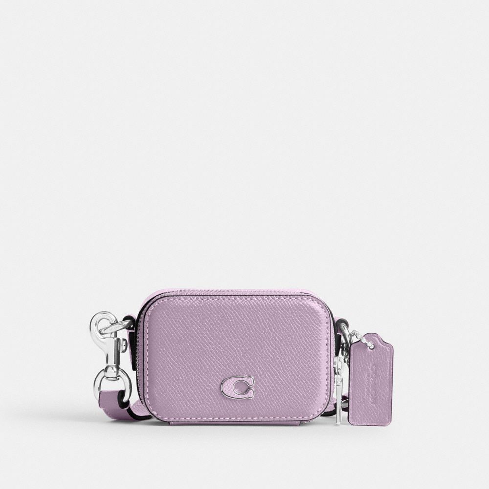 COACH®,CROSSBODY POUCH,Crossgrain Leather,Mini,Soft Purple,Front View