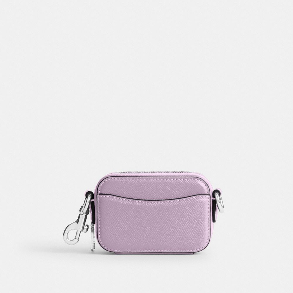 COACH®,CROSSBODY POUCH,Crossgrain Leather,Mini,Soft Purple,Back View