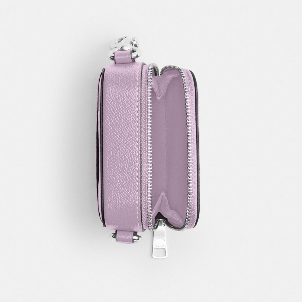 COACH®,CROSSBODY POUCH,Crossgrain Leather,Mini,Soft Purple,Inside View,Top View