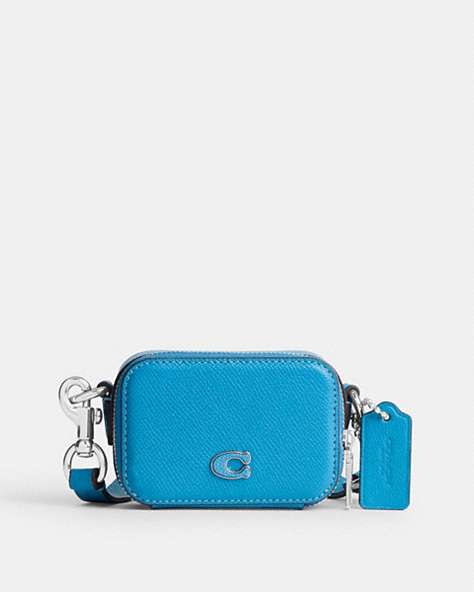 COACH®,CROSSBODY POUCH,Crossgrain Leather,Mini,Montero Blue,Front View
