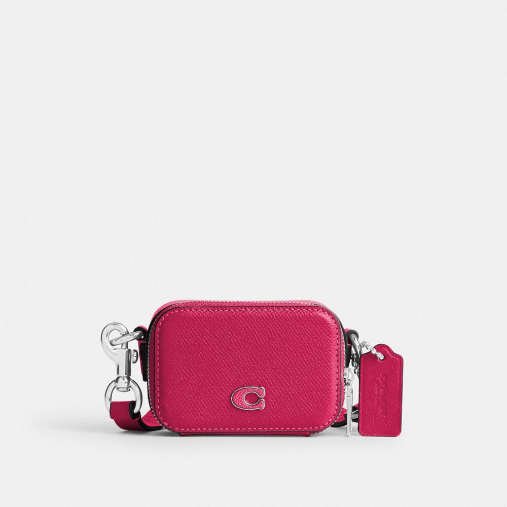 COACH®,CROSSBODY POUCH,Crossgrain Leather,Mini,Dragon Fruit,Front View