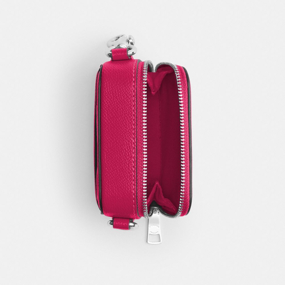 COACH®,CROSSBODY POUCH,Crossgrain Leather,Mini,Dragon Fruit,Inside View,Top View