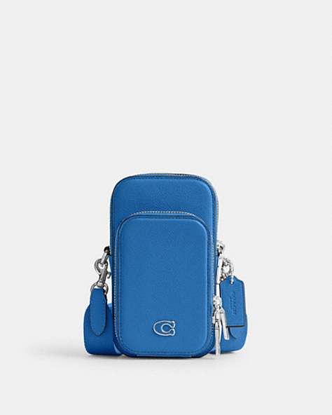 COACH®,PHONE CROSSBODY,Crossgrain Leather,Small,Blueberry,Front View