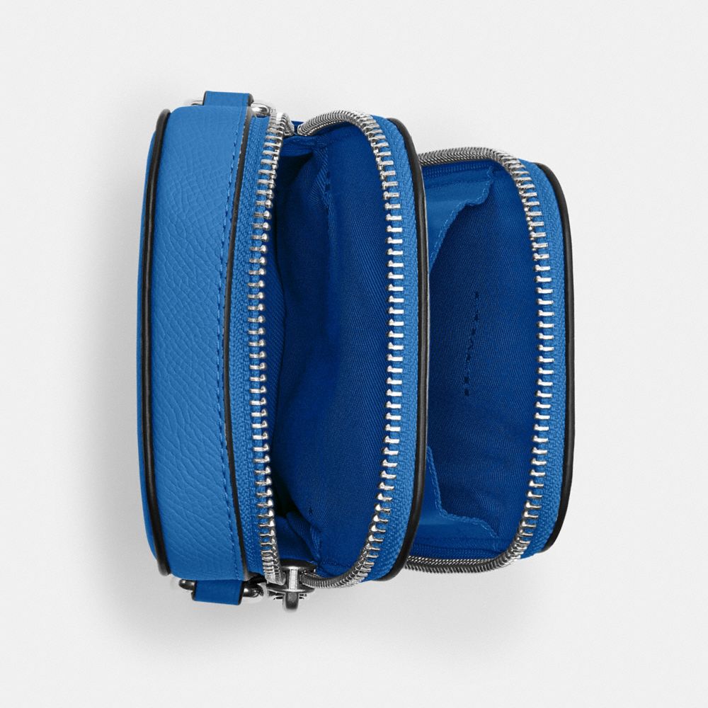 COACH®,SAC À PORTÉ-CROISÉ POUR TÉLÉPHONE,Cuir Cross-grain,Bleuet,Inside View,Top View
