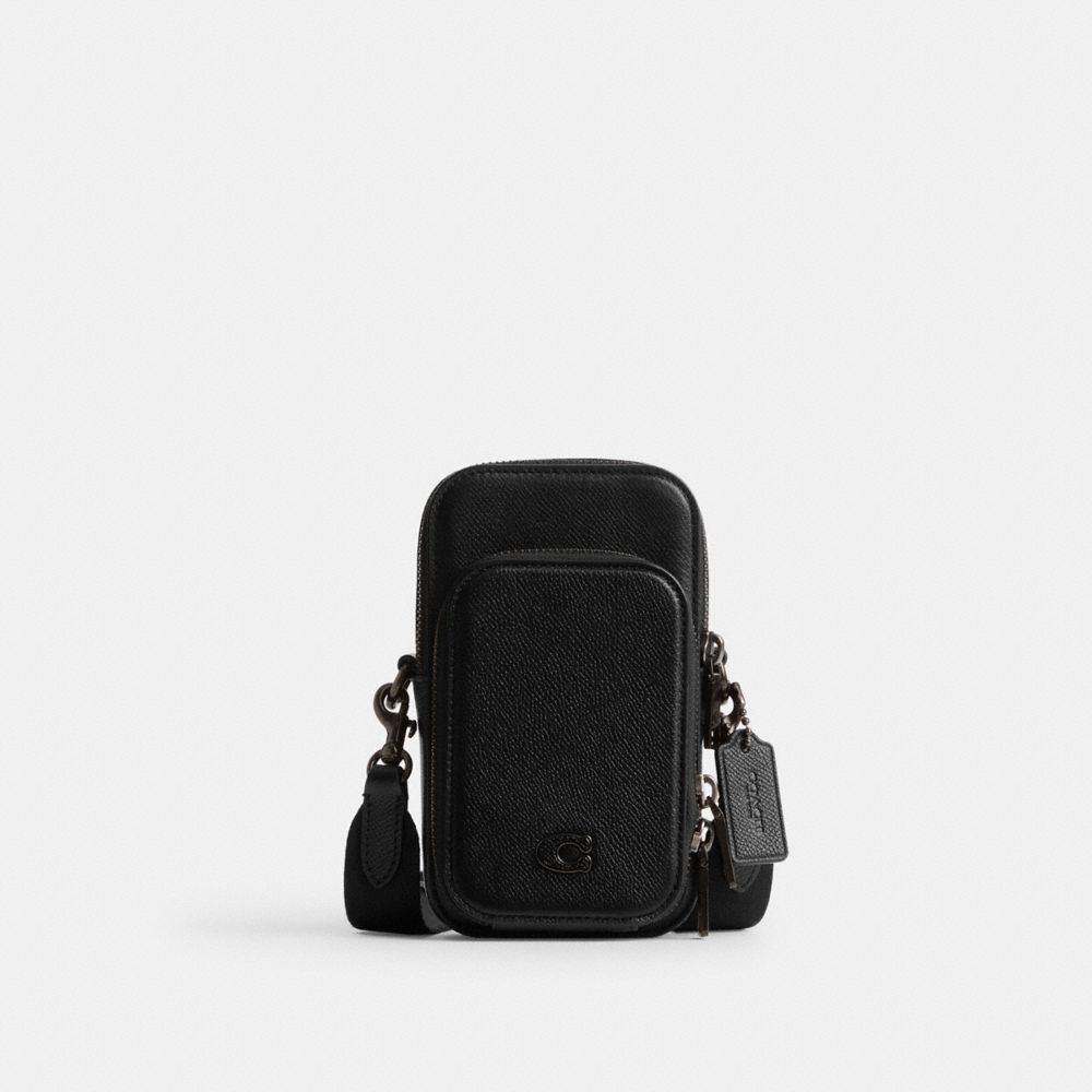 COACH®,PHONE CROSSBODY,Crossgrain Leather,Small,Black,Front View