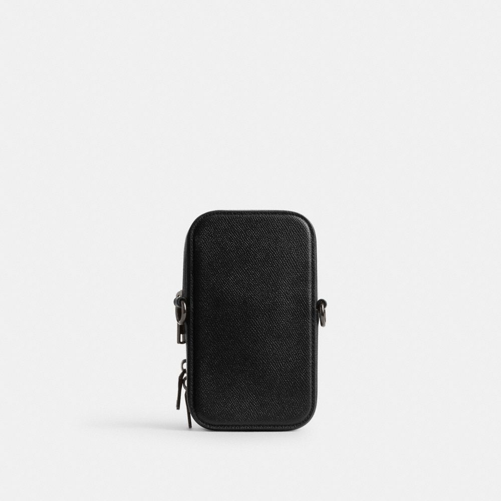 COACH®,PHONE CROSSBODY,Crossgrain Leather,Small,Black,Back View