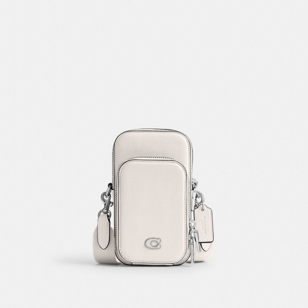 COACH®,PHONE CROSSBODY,Crossgrain Leather,Small,Chalk,Front View