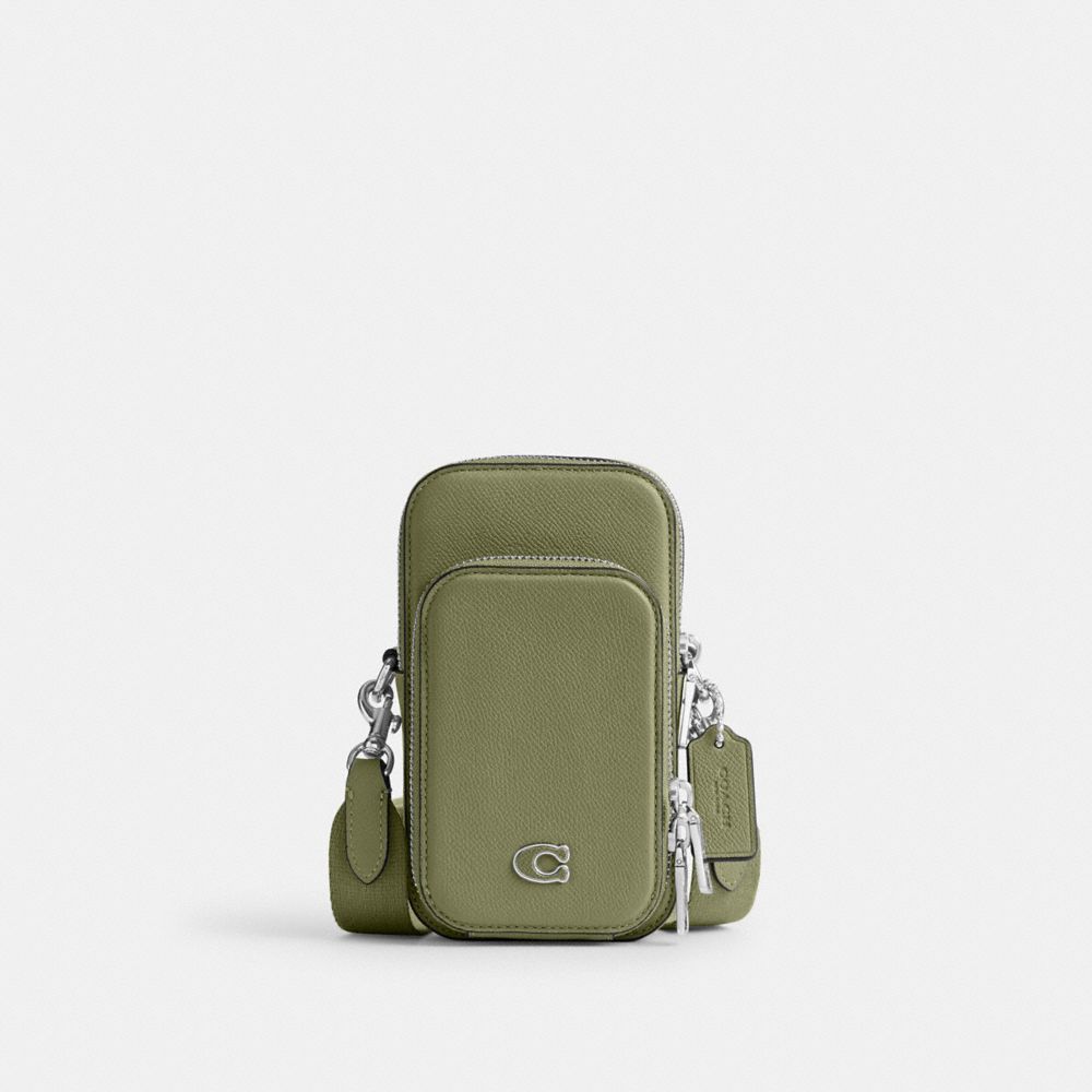 COACH®,PHONE CROSSBODY,Crossgrain Leather,Small,Moss,Front View