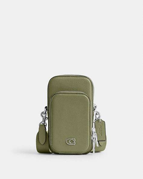 COACH®,PHONE CROSSBODY,Crossgrain Leather,Moss,Front View