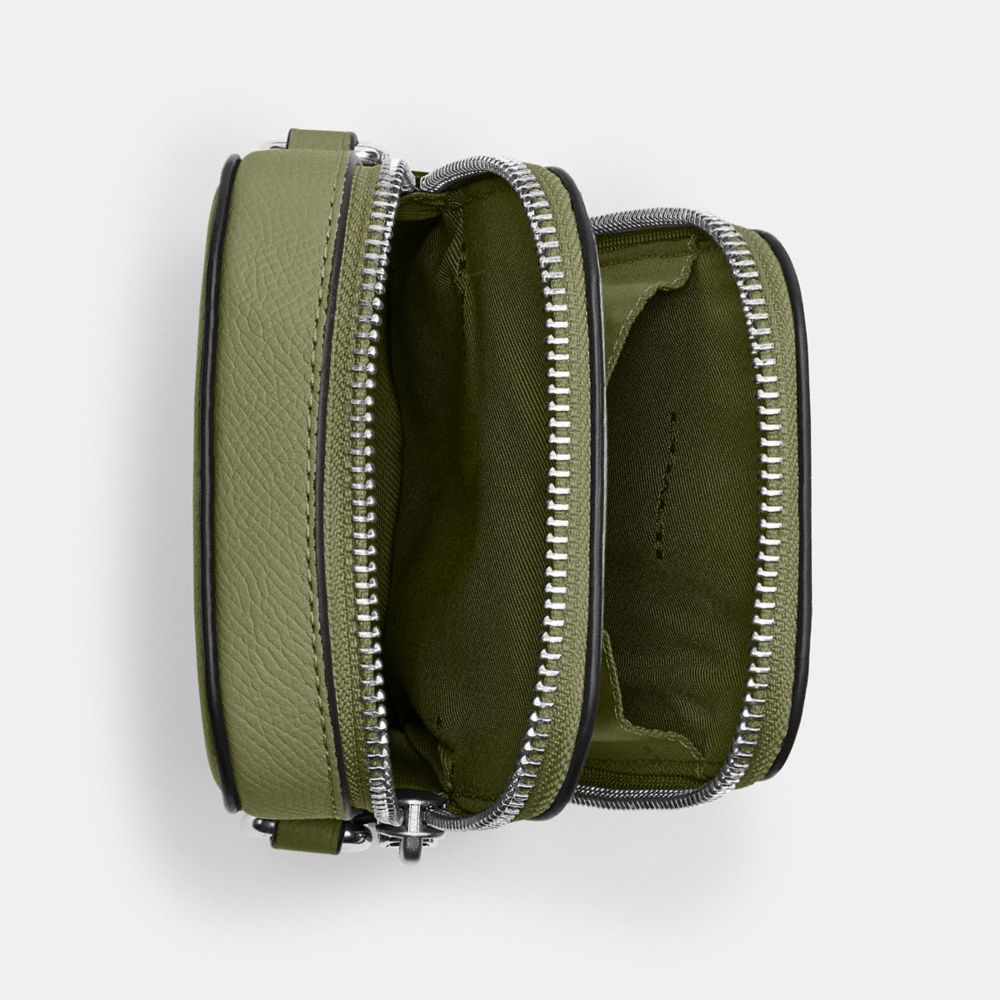 COACH®,Phone Crossbody,Leather,Mobile Bag,Piping,Logo,Engraved Detail,Metal,Scratch Resistant,Casual,Olive,Inside View,Top View