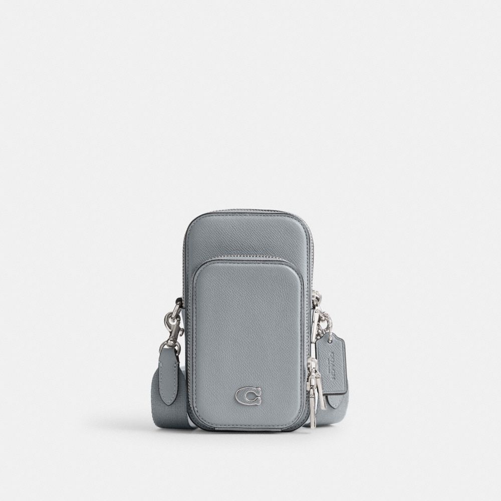 COACH®,PHONE CROSSBODY,Crossgrain Leather,Small,Grey Blue,Front View