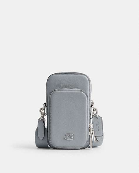 COACH®,PHONE CROSSBODY,Crossgrain Leather,Grey Blue,Front View