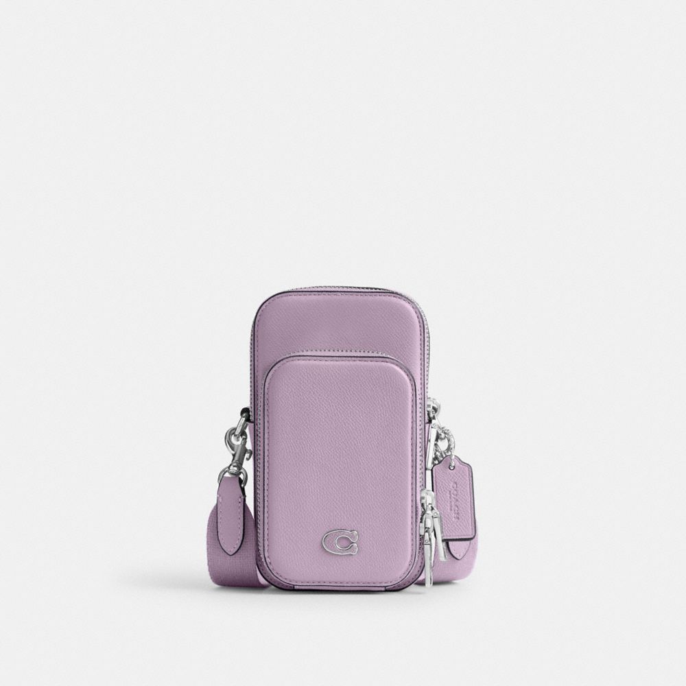 COACH®,PHONE CROSSBODY,Crossgrain Leather,Small,Soft Purple,Front View