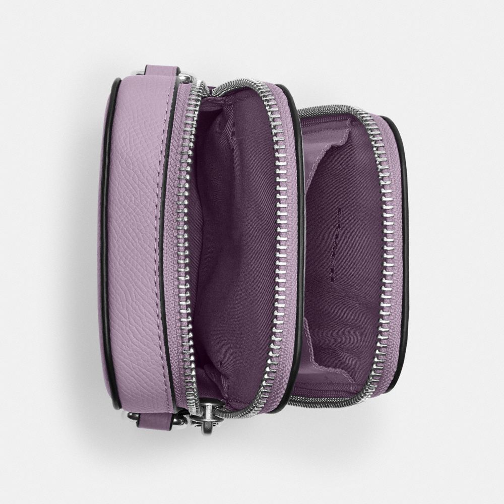 COACH®,Phone Crossbody,Leather,Mobile Bag,Piping,Logo,Engraved Detail,Metal,Scratch Resistant,Casual,Lavender,Inside View,Top View