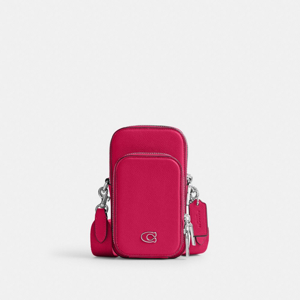 COACH®,PHONE CROSSBODY,Crossgrain Leather,Small,Dragon Fruit,Front View