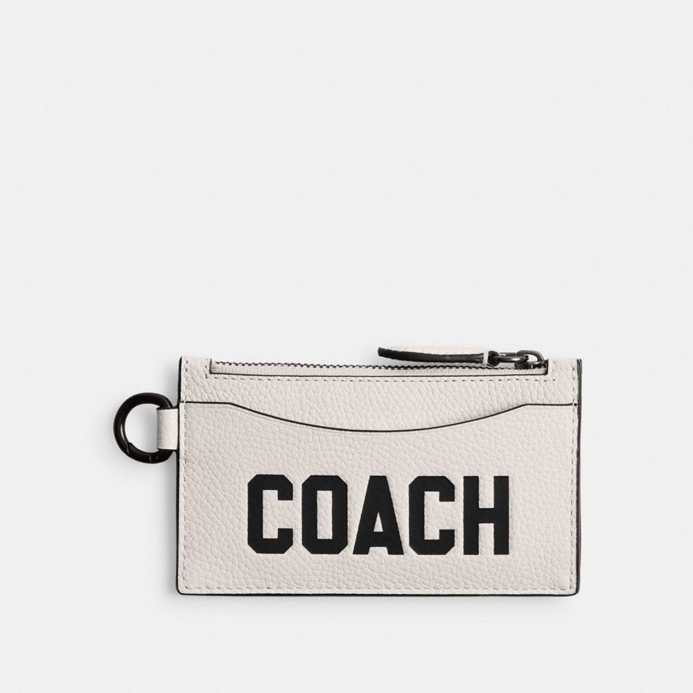 COACH®,PORTE-CARTES ZIPPÉ AVEC MOTIF COACH,Cuir maroquiné poli,Craie Multi,Front View