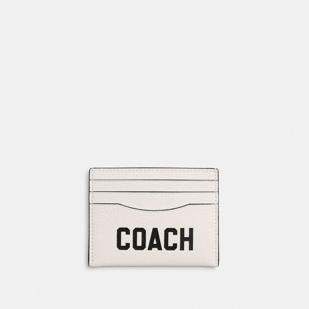 COACH®,CARD CASE WITH COACH GRAPHIC,Polished Pebble Leather,Chalk Multi,Front View image number 0