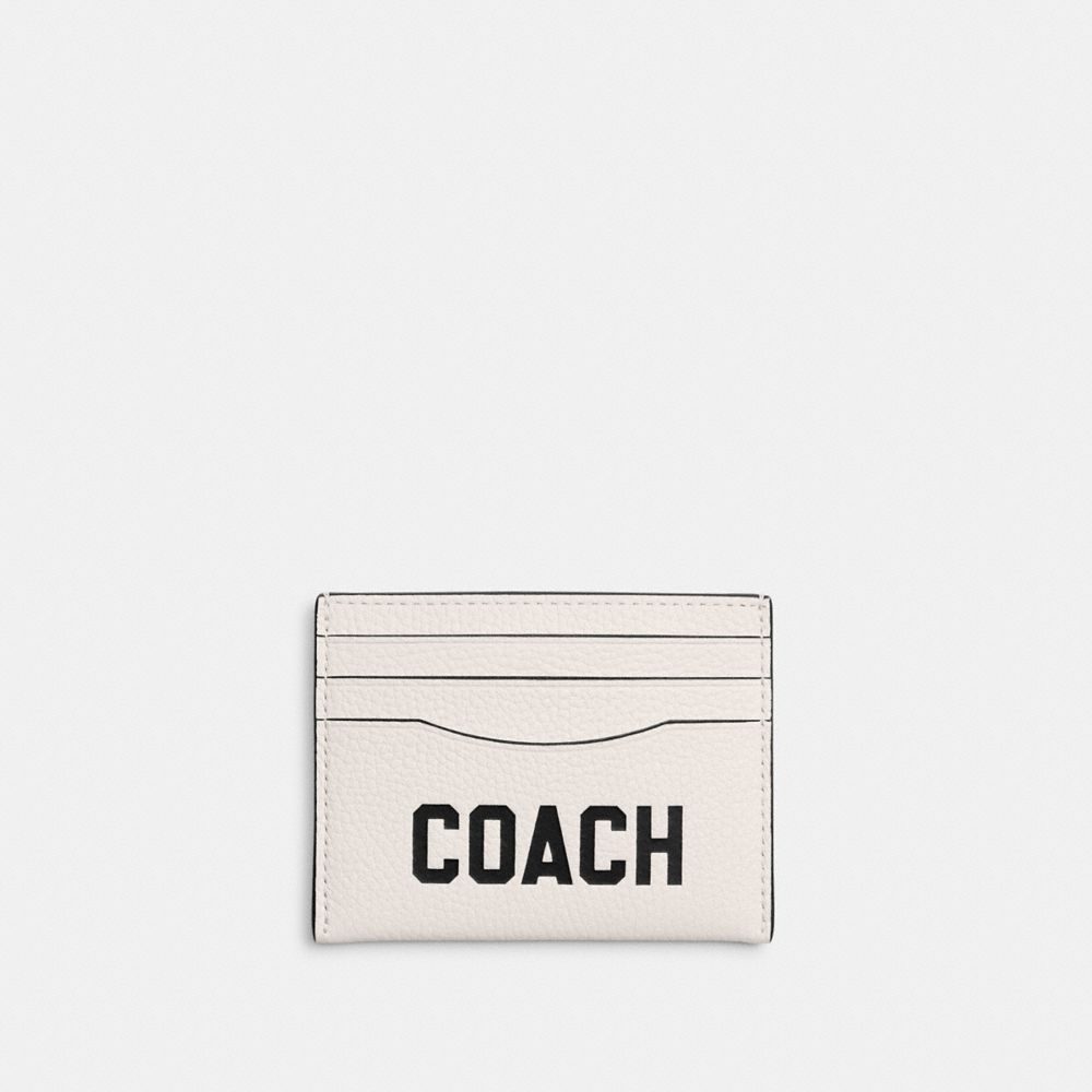 COACH®,CARD CASE WITH COACH GRAPHIC,Polished Pebble Leather,Chalk Multi,Front View