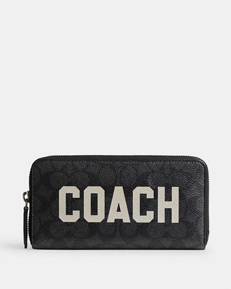 COACH®,ACCORDION WALLET IN SIGNATURE CANVAS WITH COACH GRAPHIC,Signature Coated Canvas/Leather,Mini,Charcoal Multi,Front View
