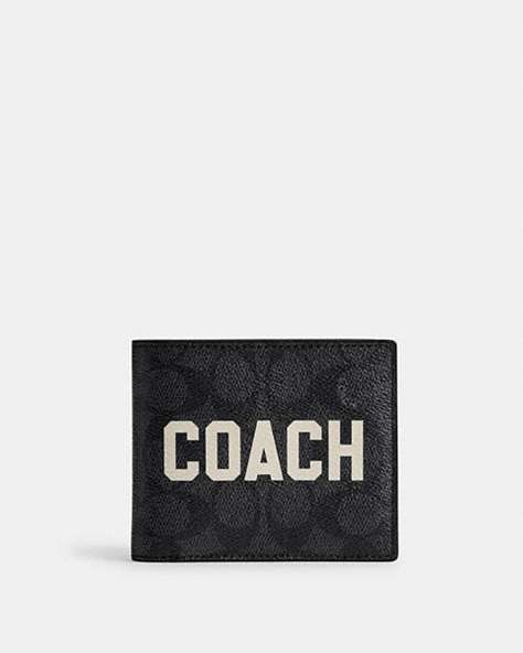 COACH®,3-IN-1 WALLET IN SIGNATURE CANVAS WITH COACH GRAPHIC,Signature Coated Canvas/Leather,Charcoal Multi,Front View