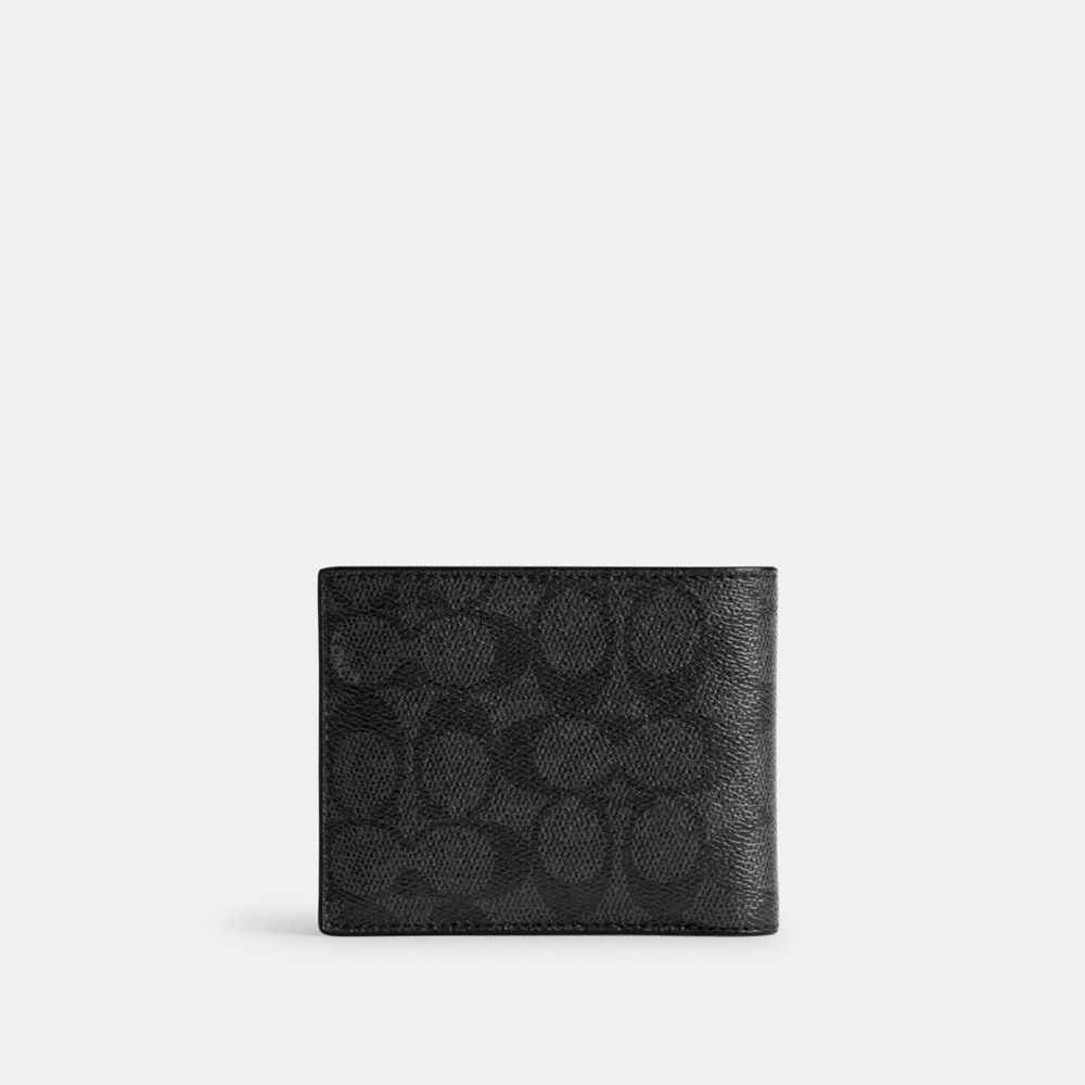 COACH®,3-IN-1 WALLET IN SIGNATURE CANVAS WITH COACH GRAPHIC,Signature Coated Canvas/Leather,Mini,Charcoal Multi,Back View