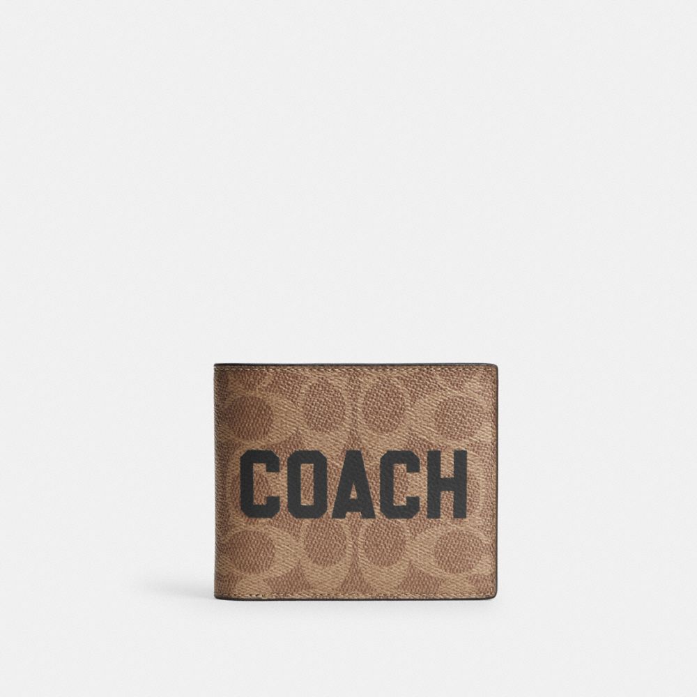 COACH®,3 In 1 Wallet In Signature Canvas With Coach Graphic,Calfskin Leather,Canvas,Bi Fold,Casual,,Front View