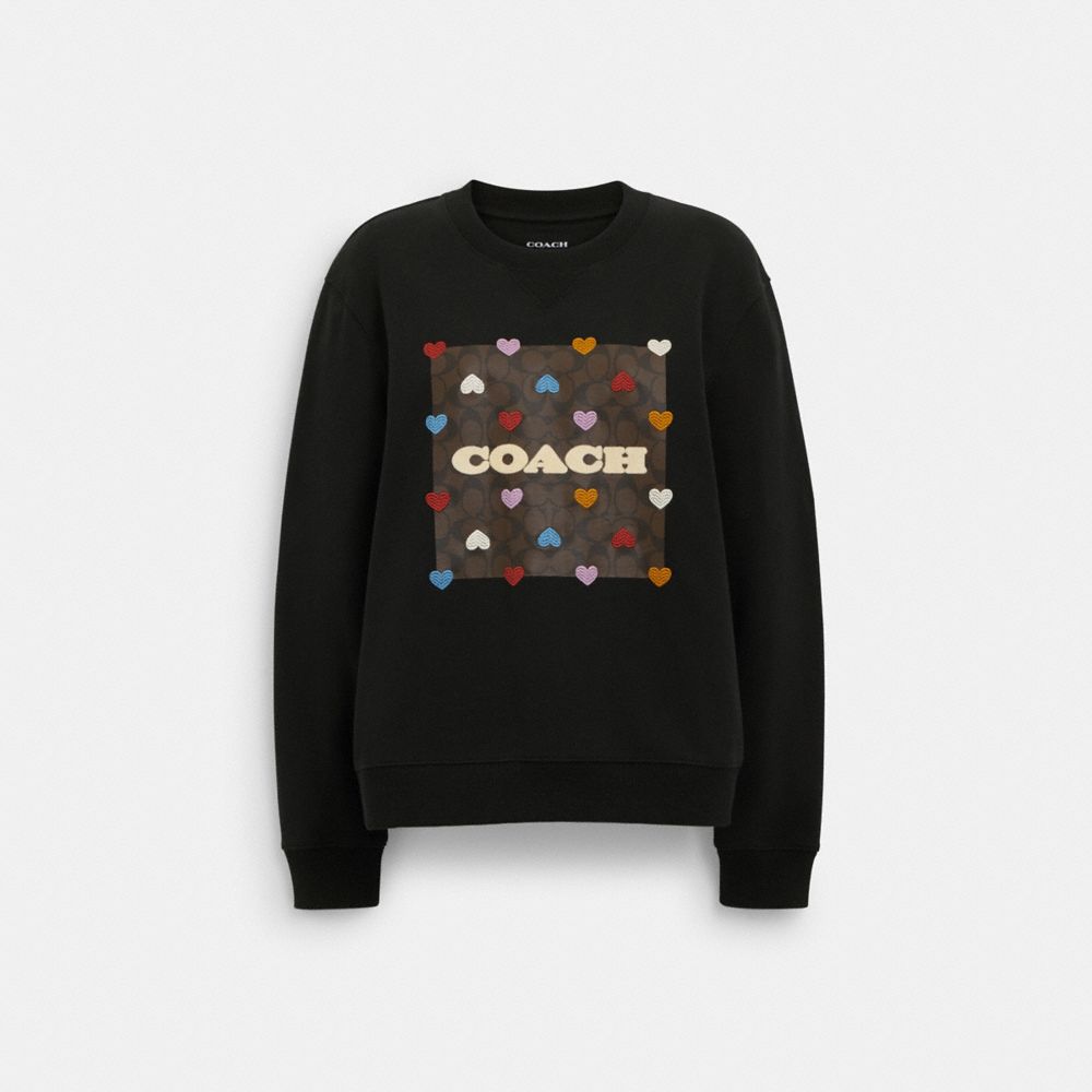 COACH®,RAINBOW HEART SIGNATURE CREWNECK,Black,Front View