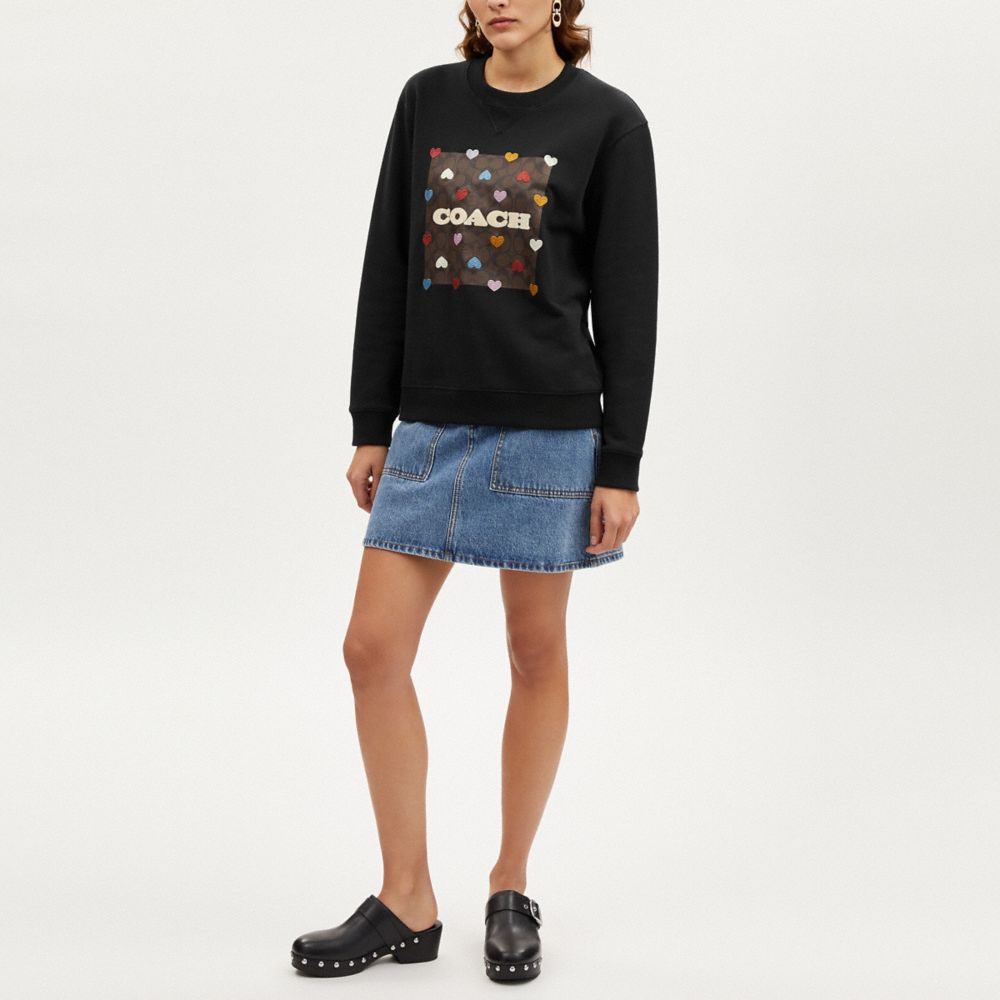 COACH®,RAINBOW HEART SIGNATURE CREWNECK,Black,Scale View