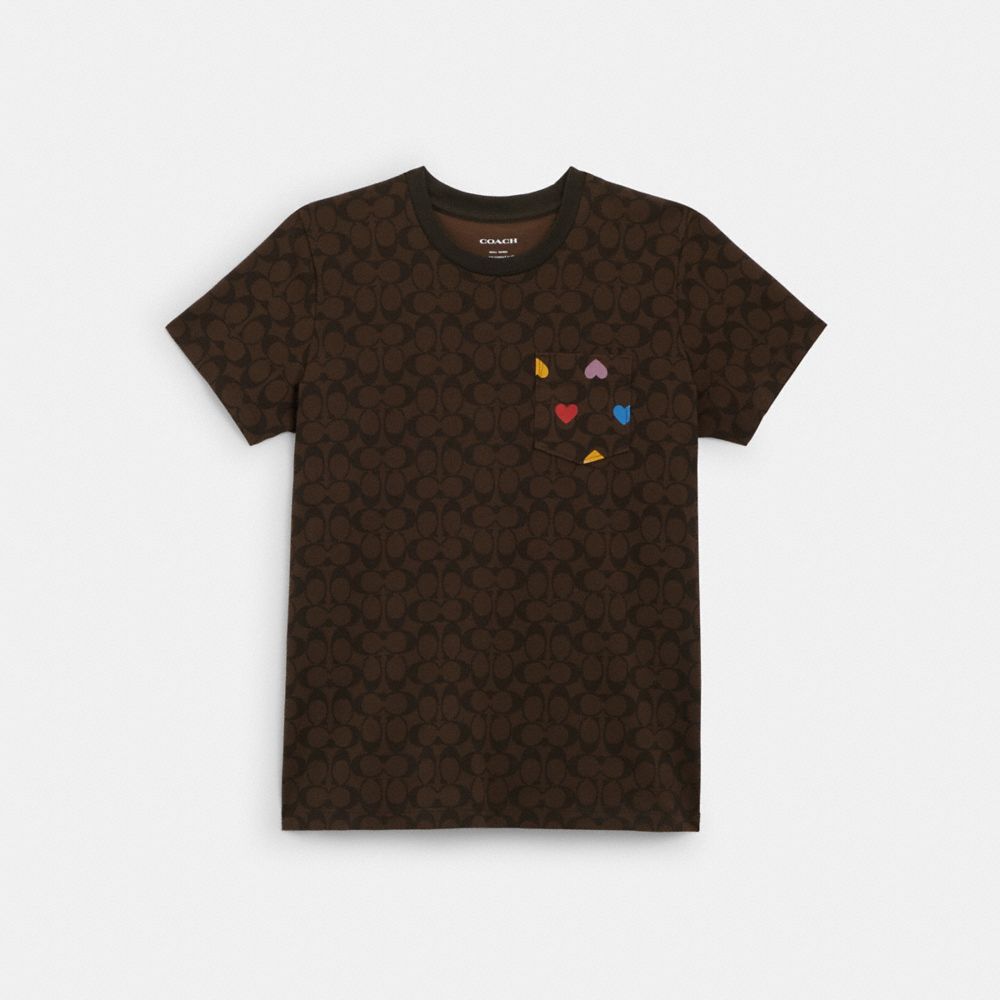 COACH®,RAINBOW HEART SIGNATURE T-SHIRT,Chestnut,Front View image number 0
