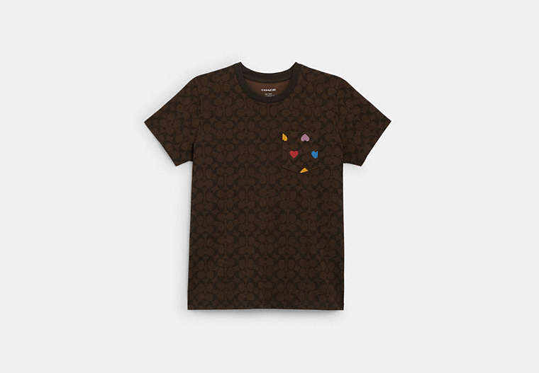 COACH®,RAINBOW HEART SIGNATURE T-SHIRT,Metal,Chestnut,Front View image number 0
