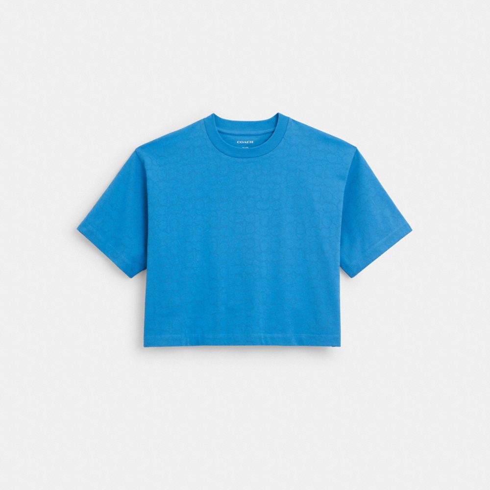 COACH®,SIGNATURE CROPPED T-SHIRT,Metal,Bright Blue,Front View
