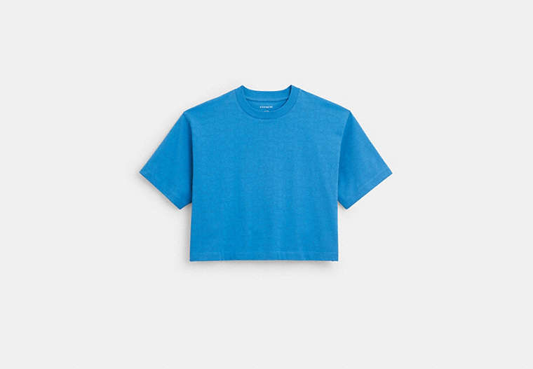 COACH®,SIGNATURE CROPPED T-SHIRT,Metal,Bright Blue,Front View