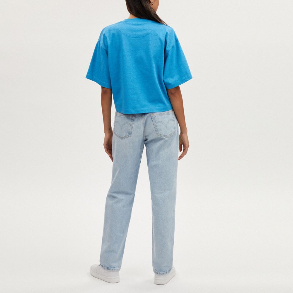 COACH®,SIGNATURE CROPPED T-SHIRT,Bright Blue,Scale View