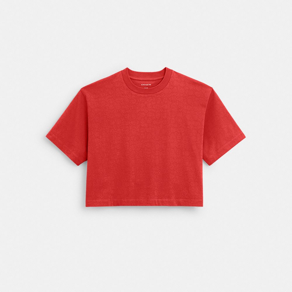 COACH®,T-SHIRT COURT SIGNATURE,Métal,Rouge,Front View