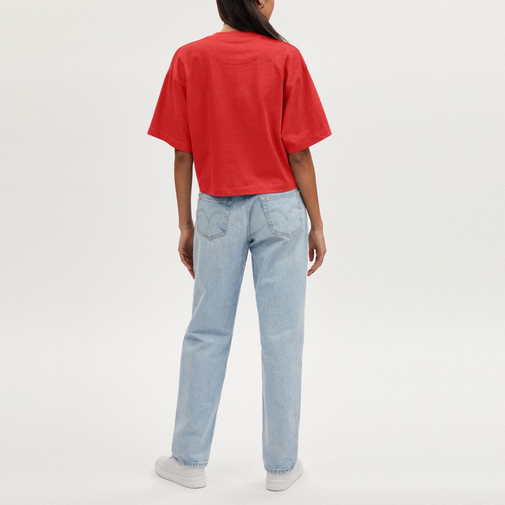 COACH®,SIGNATURE CROPPED T-SHIRT,Red,Scale View