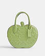 COACH®,APPLE BAG IN SIGNATURE LEATHER,Patent Leather,Brass/Green,Front View