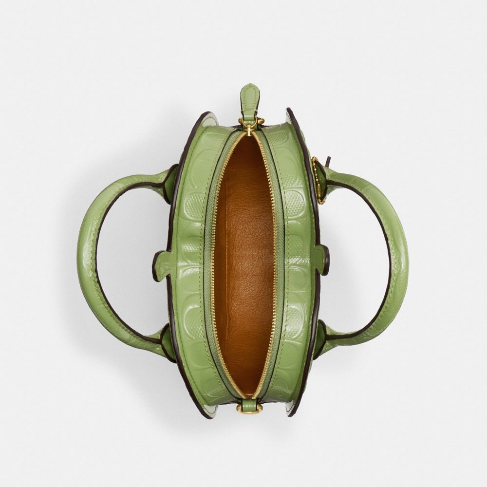 COACH®,APPLE BAG IN SIGNATURE LEATHER,Patent Leather,Small,Brass/Green,Inside View,Top View