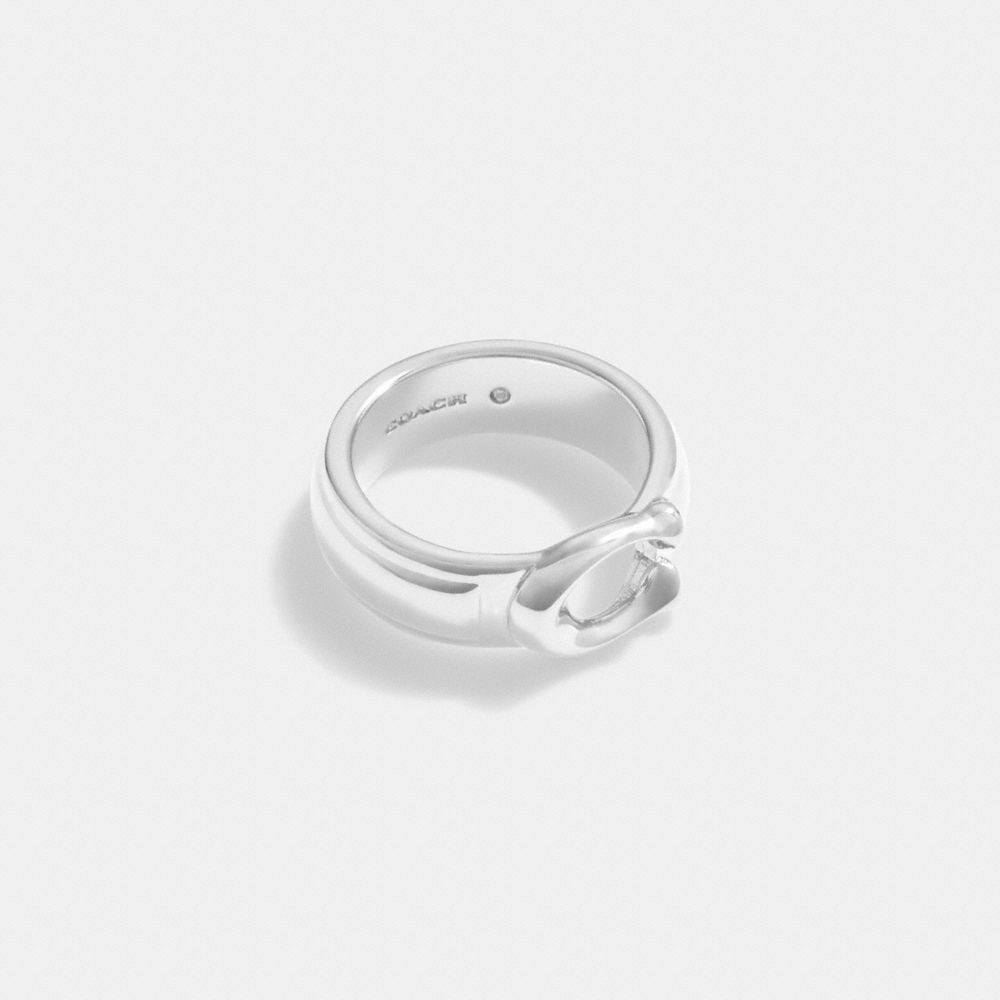 COACH Padlock Enamel Ring In Silver Metallic in White