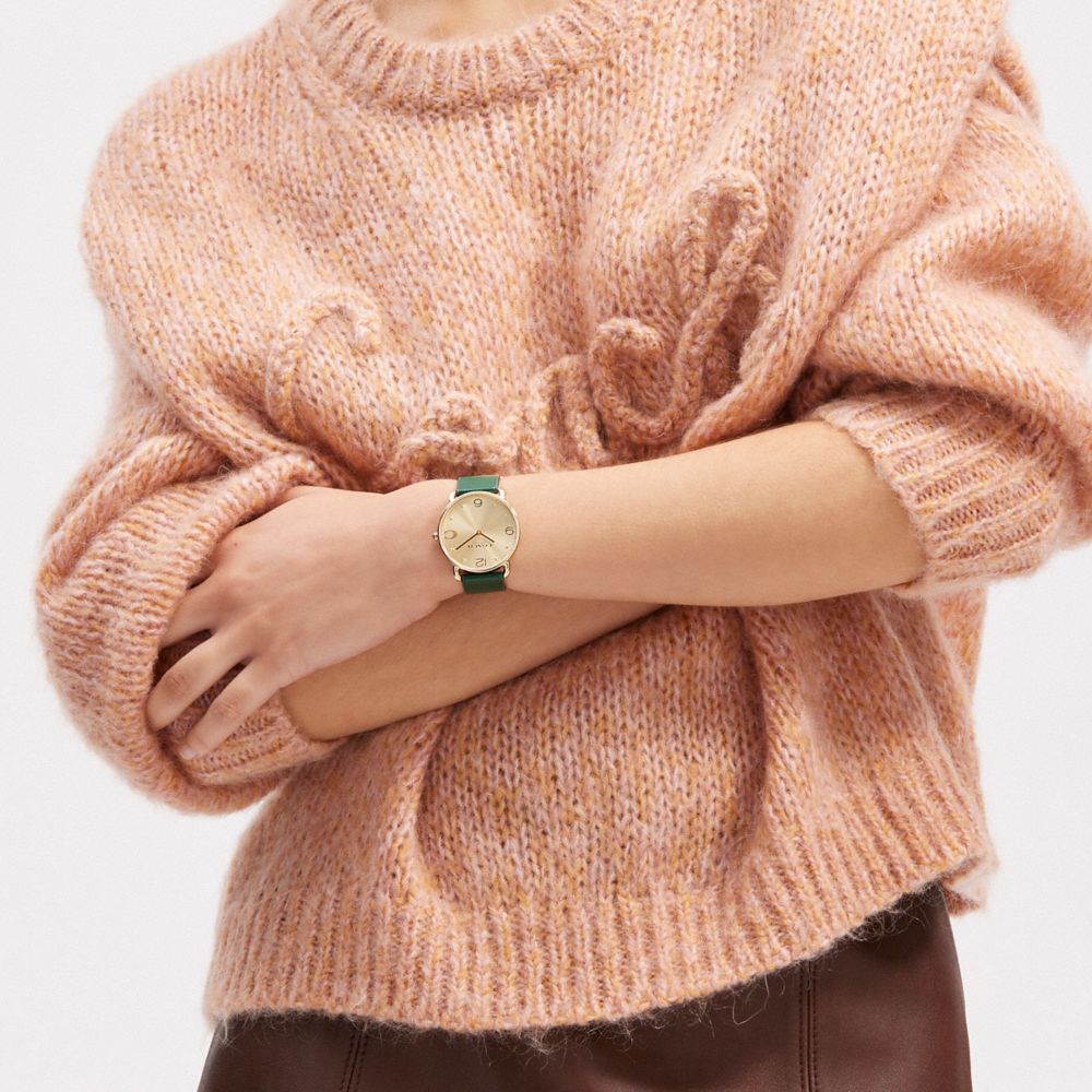 COACH®,Elliot Watch, 36 Mm,Analog,Crystal,Leather,Word Embellishment,Logo,Water Resistant,Casual,Emerald,Detail View